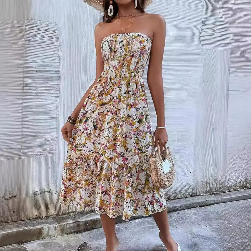 ZARA Bandeau Printed Ruffle Hem Dress